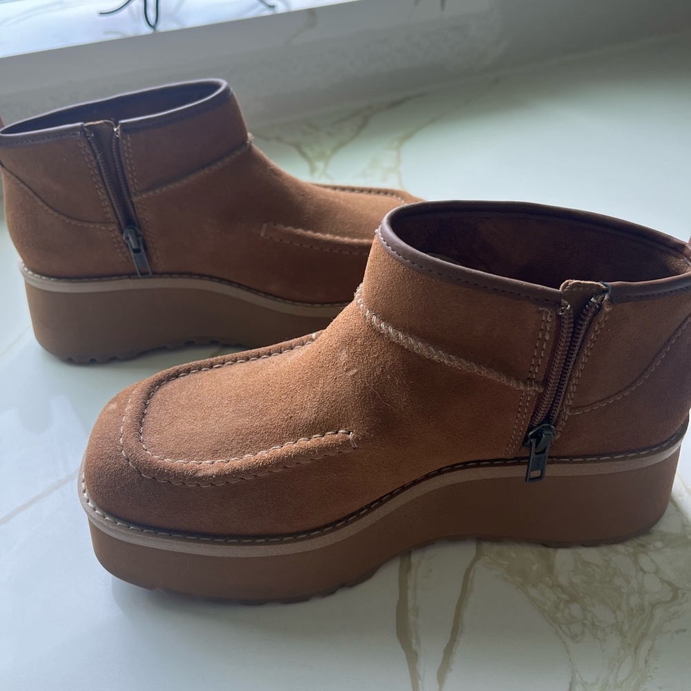 UGG Tan Suede Platform Ankle Boots
